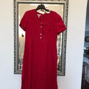 Talbots Cherry red linen dress